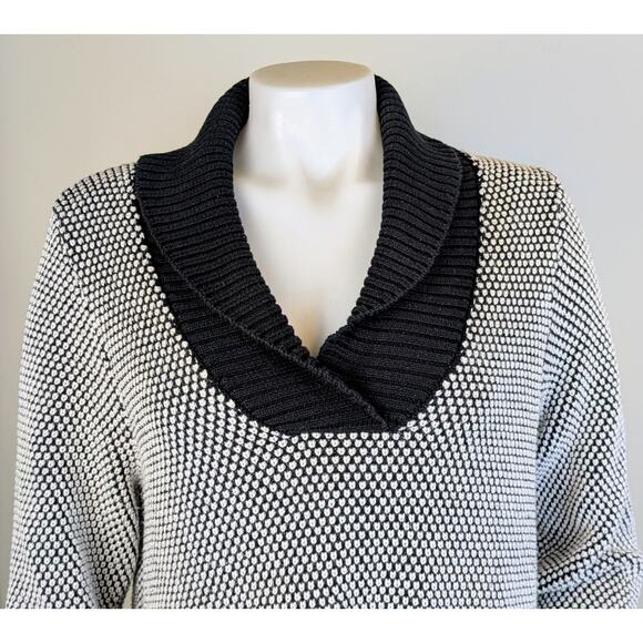 Charter Club Sweater 1X Black White & Silver Metallic Colorblock Shawl Collar - Picture 4 of 9